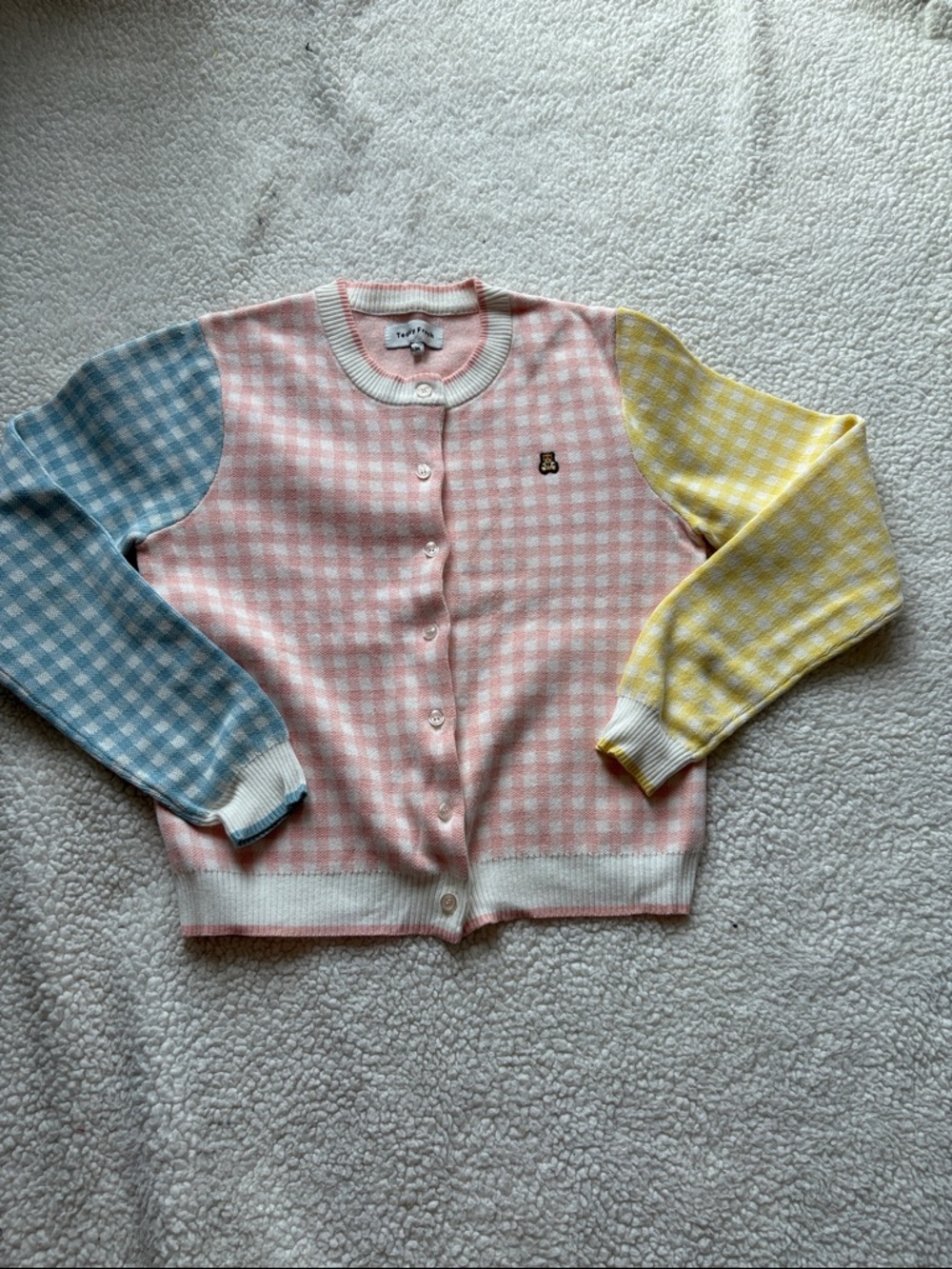 Teddy Fresh pastel color block cardigan